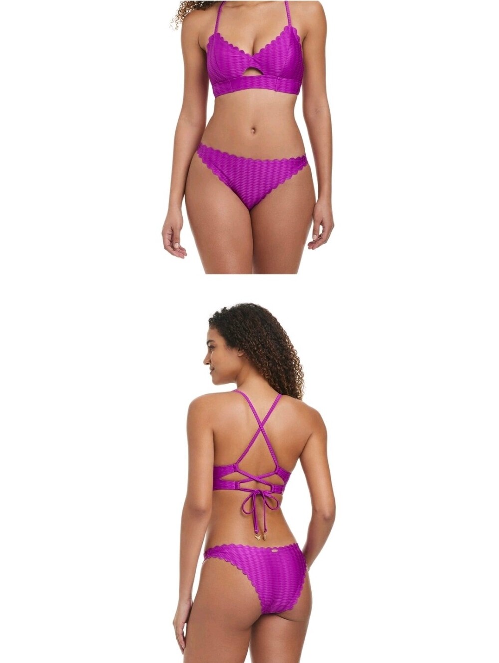 Jessica Simpson Purple Scalloped Textured Bikini Set Large Top & Bottom NWT